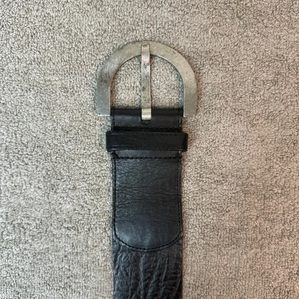 AD Black Braided Leather Belt Size 85 Wide Silver Horseshoe Buckle Boho